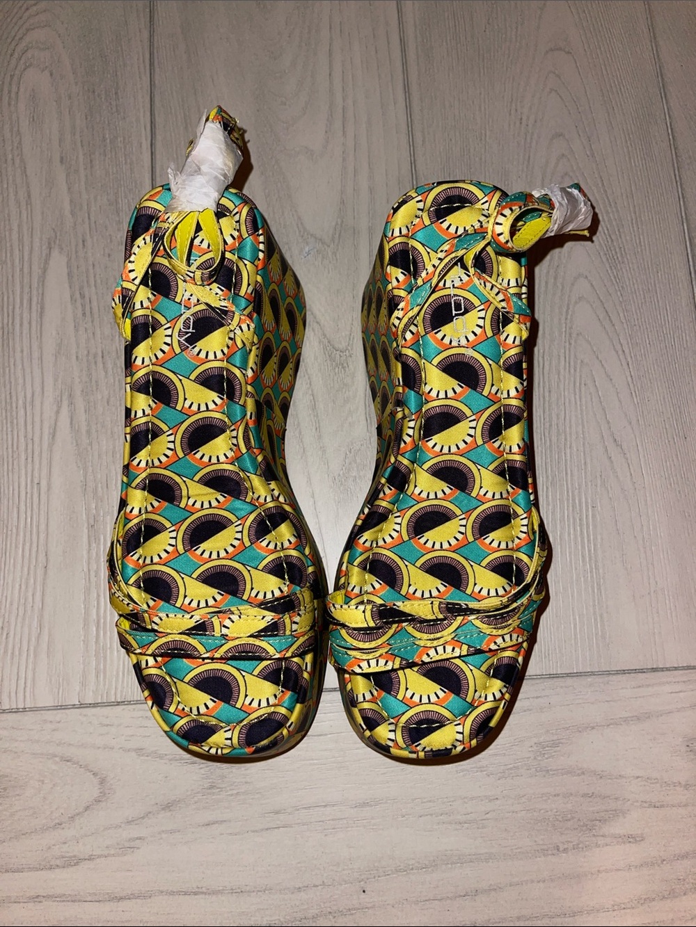 Unilady Patterned Yellow Slingback Platform Sandals